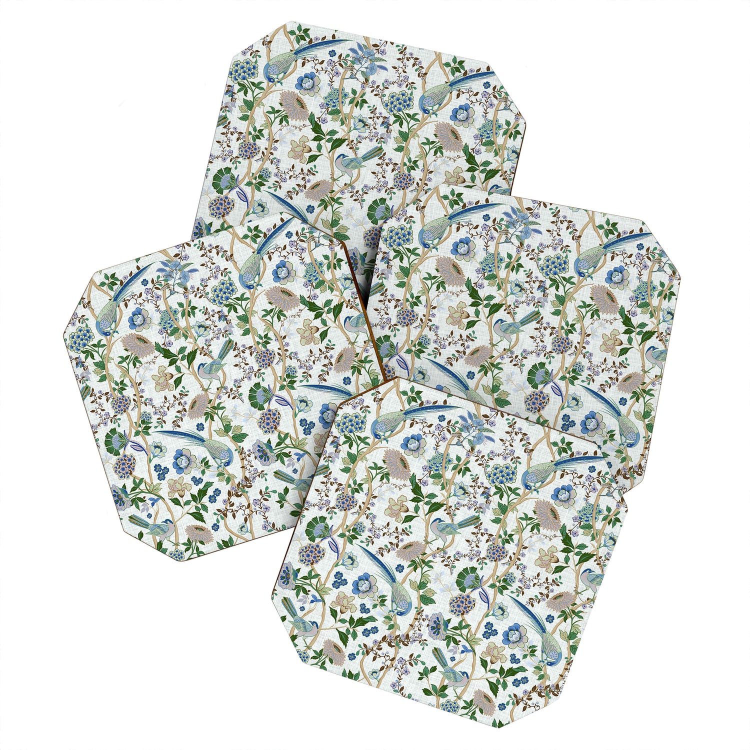 Chinoiserie birds peacock flowers leaves, romantic, vintage, retro, cozy heirloom Coaster Gallery Image 1
