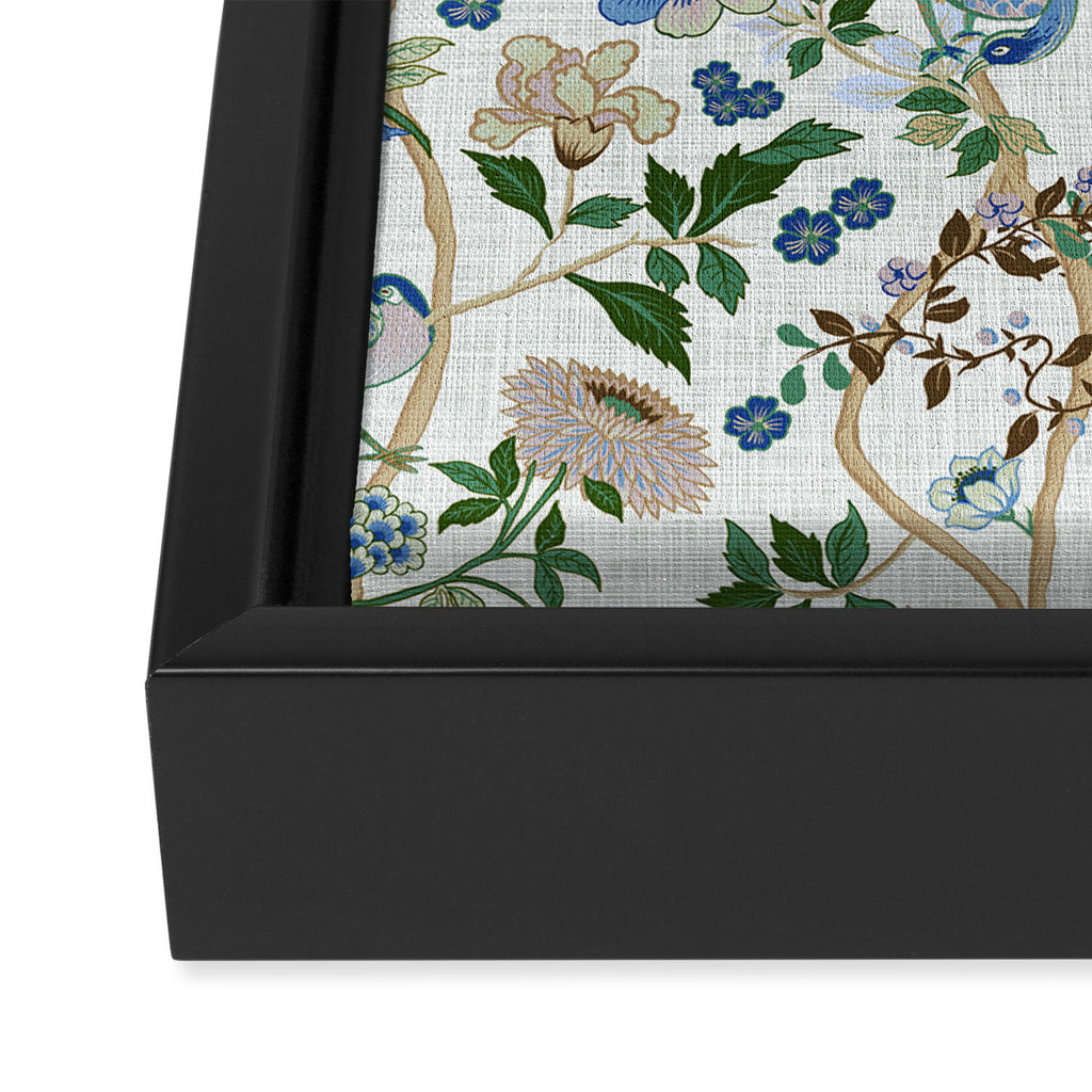 Chinoiserie birds peacock flowers leaves, romantic, vintage, retro, cozy heirloom Framed Canvas Print Gallery Image 3