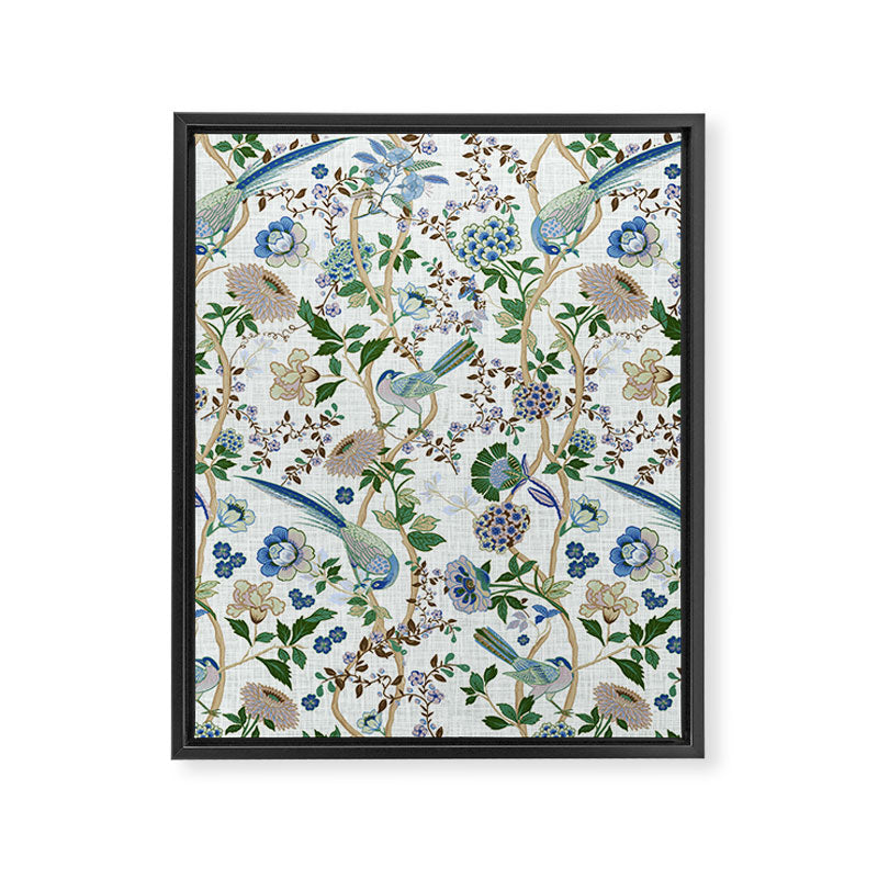Chinoiserie birds peacock flowers leaves, romantic, vintage, retro, cozy heirloom Framed Canvas Print Gallery Image 8