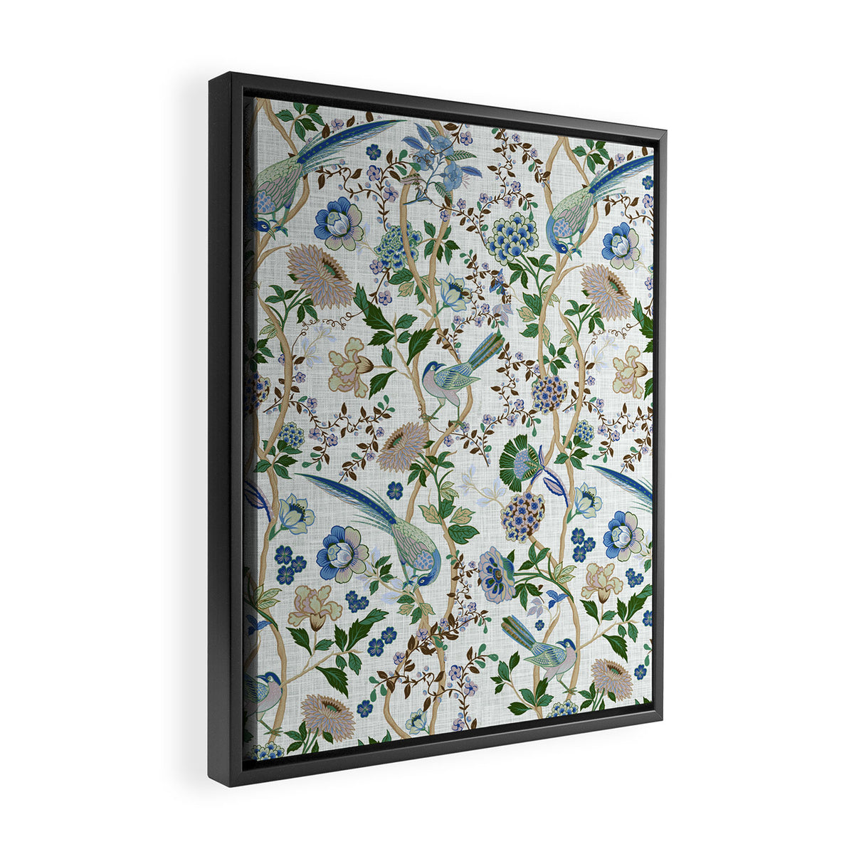 Chinoiserie birds peacock flowers leaves, romantic, vintage, retro, cozy heirloom Framed Canvas Print Gallery Image 2