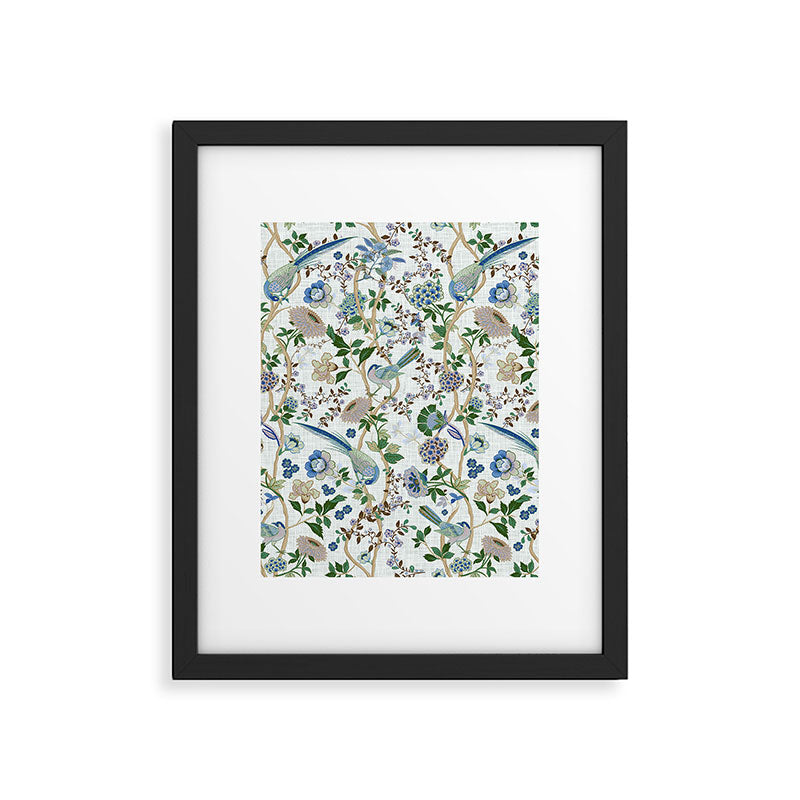 Chinoiserie birds peacock flowers leaves, romantic, vintage, retro, cozy heirloom Framed Art Print Gallery Image 6