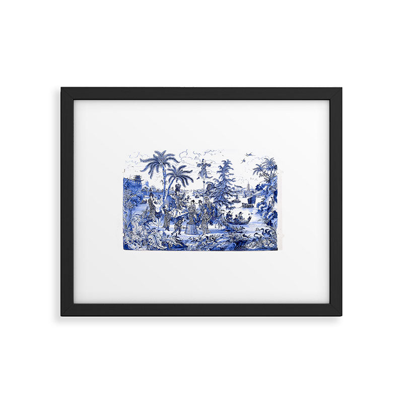 Chinoiserie Blue Landscape Framed Art Print Gallery Image 4