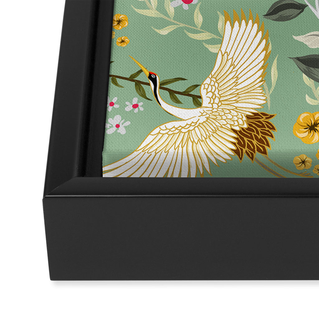 Chinoiserie Cranes on green birds vintage Framed Canvas Print Gallery Image 3