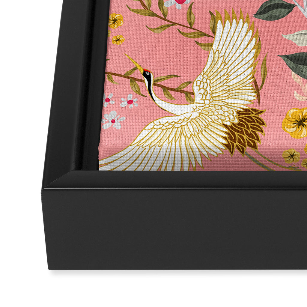 Chinoiserie cranes on pink, birds, flowers,  Framed Canvas Print Gallery Image 3