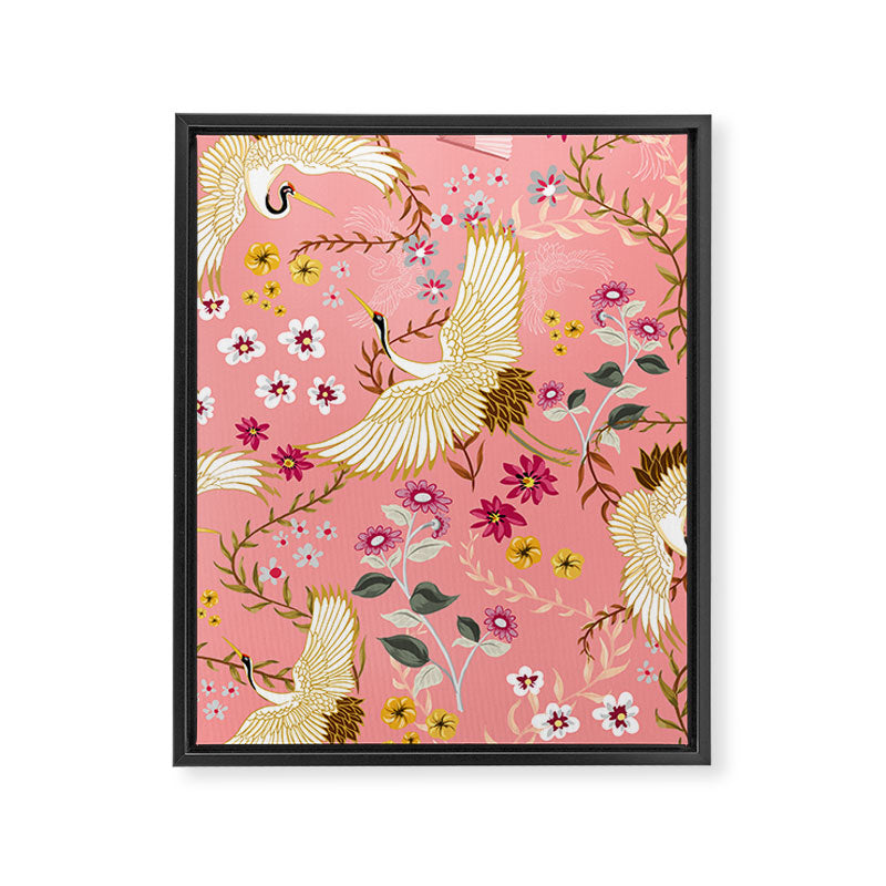 Chinoiserie cranes on pink, birds, flowers,  Framed Canvas Print Gallery Image 8