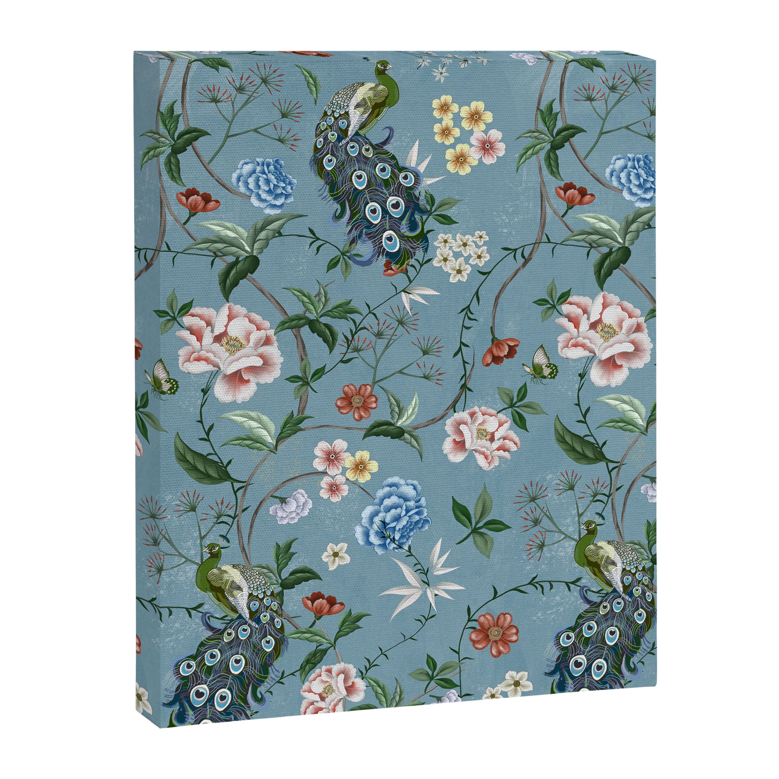 Chinoiserie Peacock teal greens florals oriental Canvas Print Gallery Image 8
