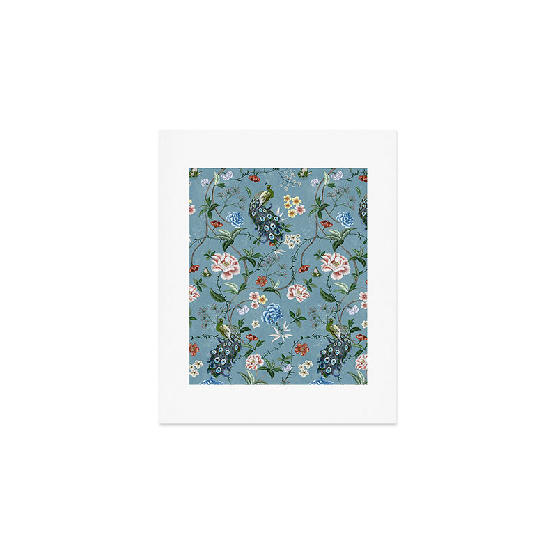 Chinoiserie Peacock teal greens florals oriental Art Print Gallery Image 1