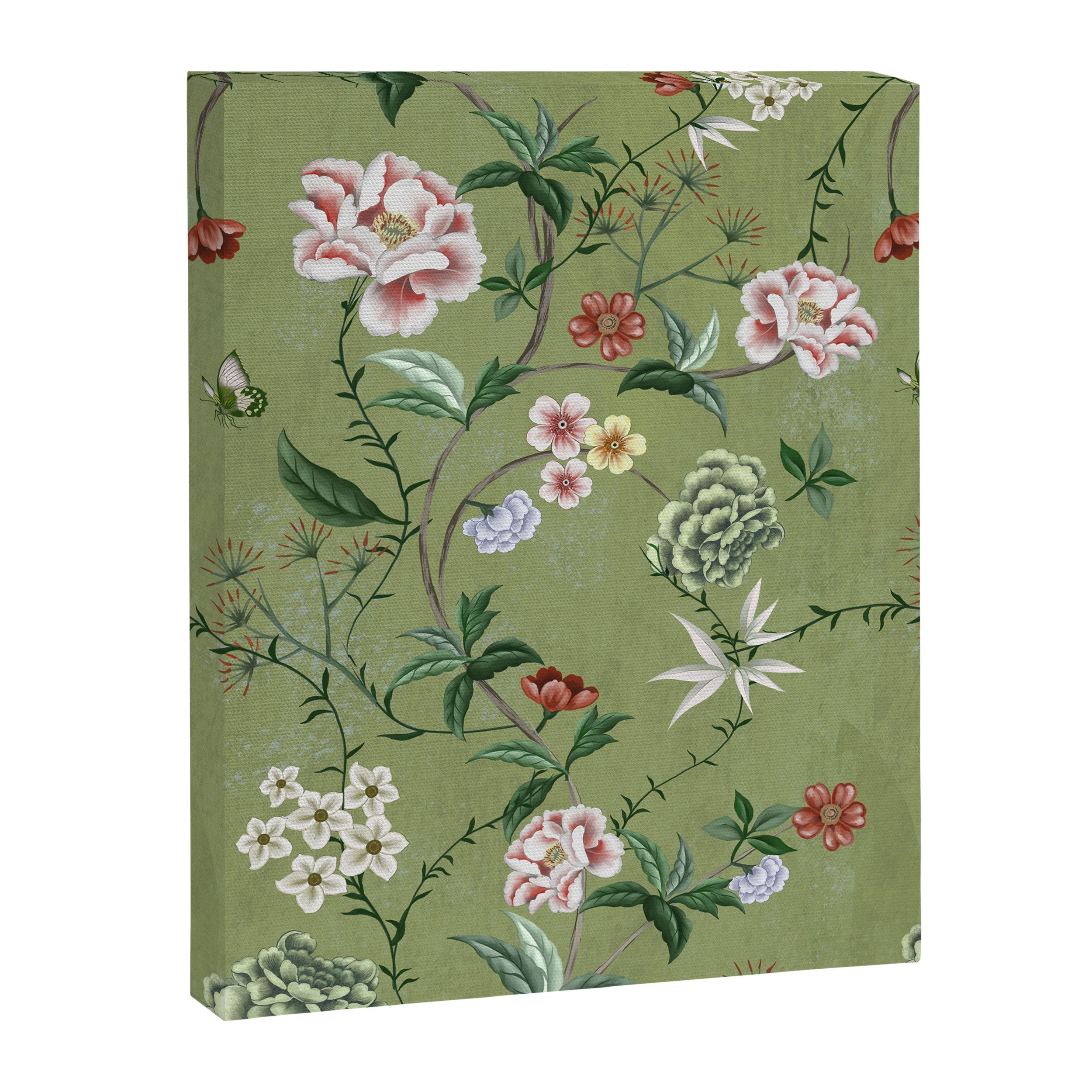 Chinoiserie Regency green, florals Canvas Print Gallery Image 8