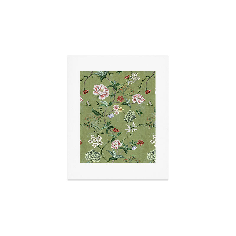 Chinoiserie Regency green, florals Art Print Gallery Image 1