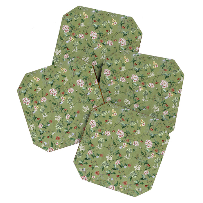 Chinoiserie Regency green, florals Coaster Gallery Image 1