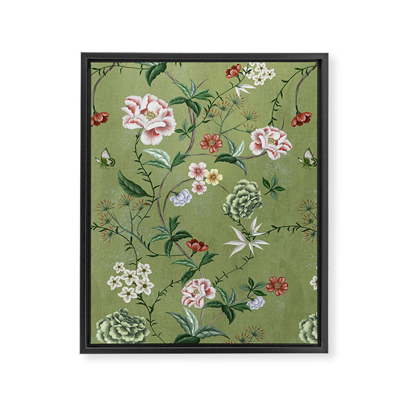 Chinoiserie Regency green, florals Framed Canvas Print Gallery Image 8