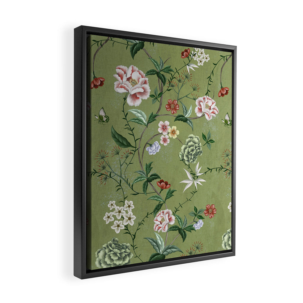 Chinoiserie Regency green, florals Framed Canvas Print Gallery Image 2