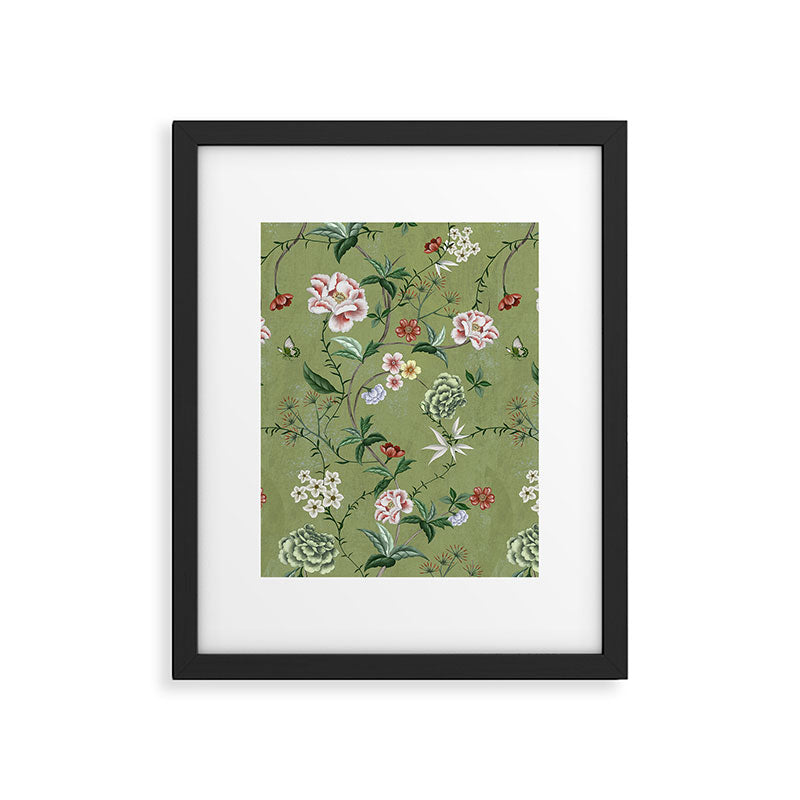 Chinoiserie Regency green, florals Framed Art Print Gallery Image 6
