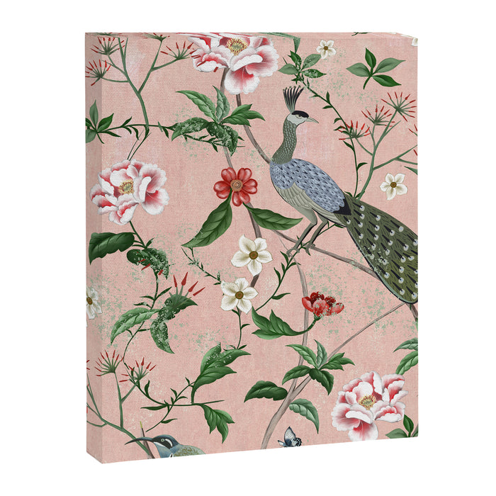 Chinoiserie Vintage Pink Peacocks flowers Grandmillennial Canvas Print Gallery Image 1