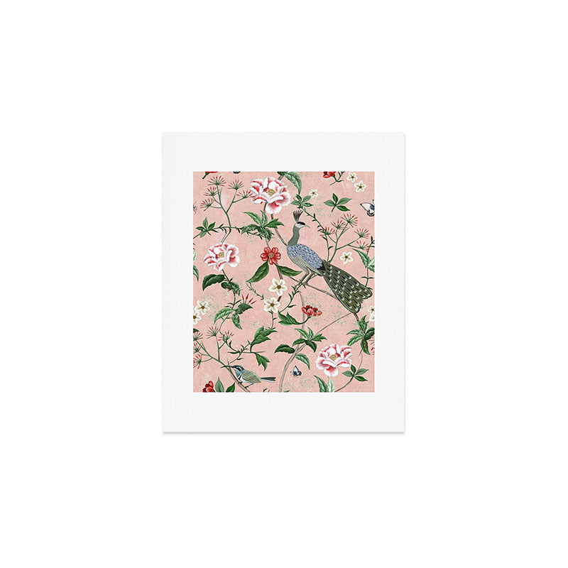 Chinoiserie Vintage Pink Peacocks flowers Grandmillennial Art Print Gallery Image 1