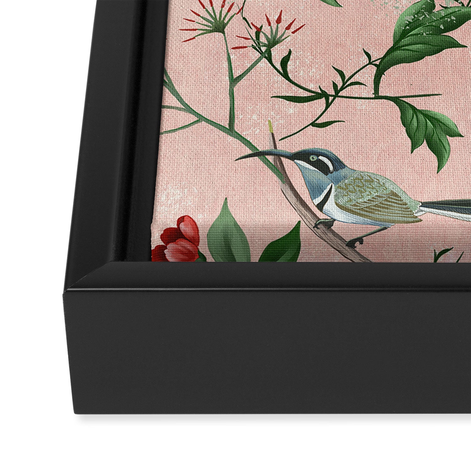 Chinoiserie Vintage Pink Peacocks flowers Grandmillennial Framed Canvas Print Gallery Image 3