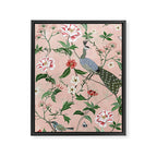 Chinoiserie Vintage Pink Peacocks flowers Grandmillennial Framed Canvas Print Gallery Image 6