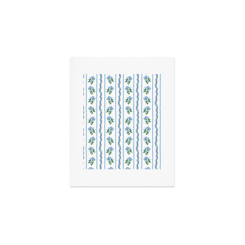 Hydrangea blue and white stripes coastal style Art Print Gallery Image 1