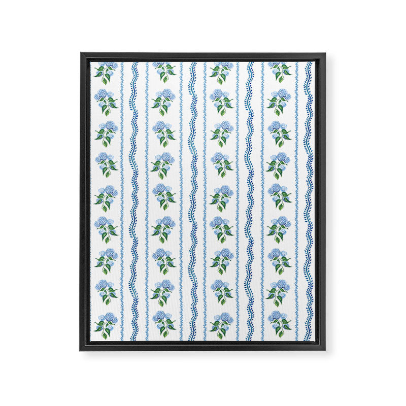Hydrangea blue and white stripes coastal style Framed Canvas Print Gallery Image 8