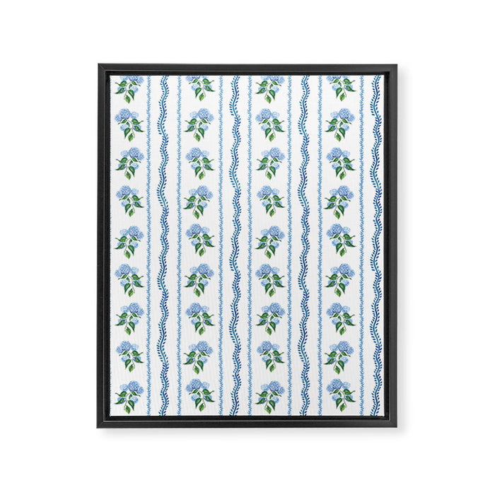 Hydrangea blue and white stripes coastal style Framed Canvas Print Gallery Image 1