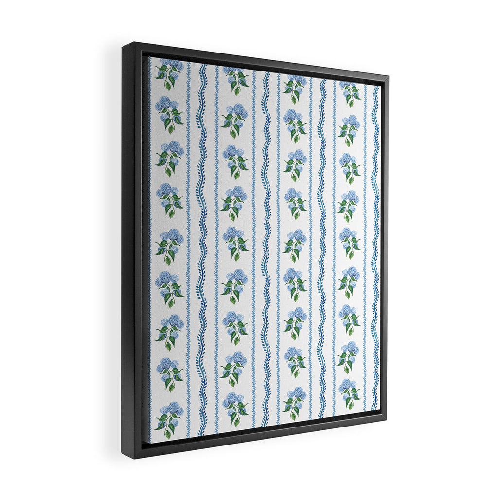 Hydrangea blue and white stripes coastal style Framed Canvas Print Gallery Image 2