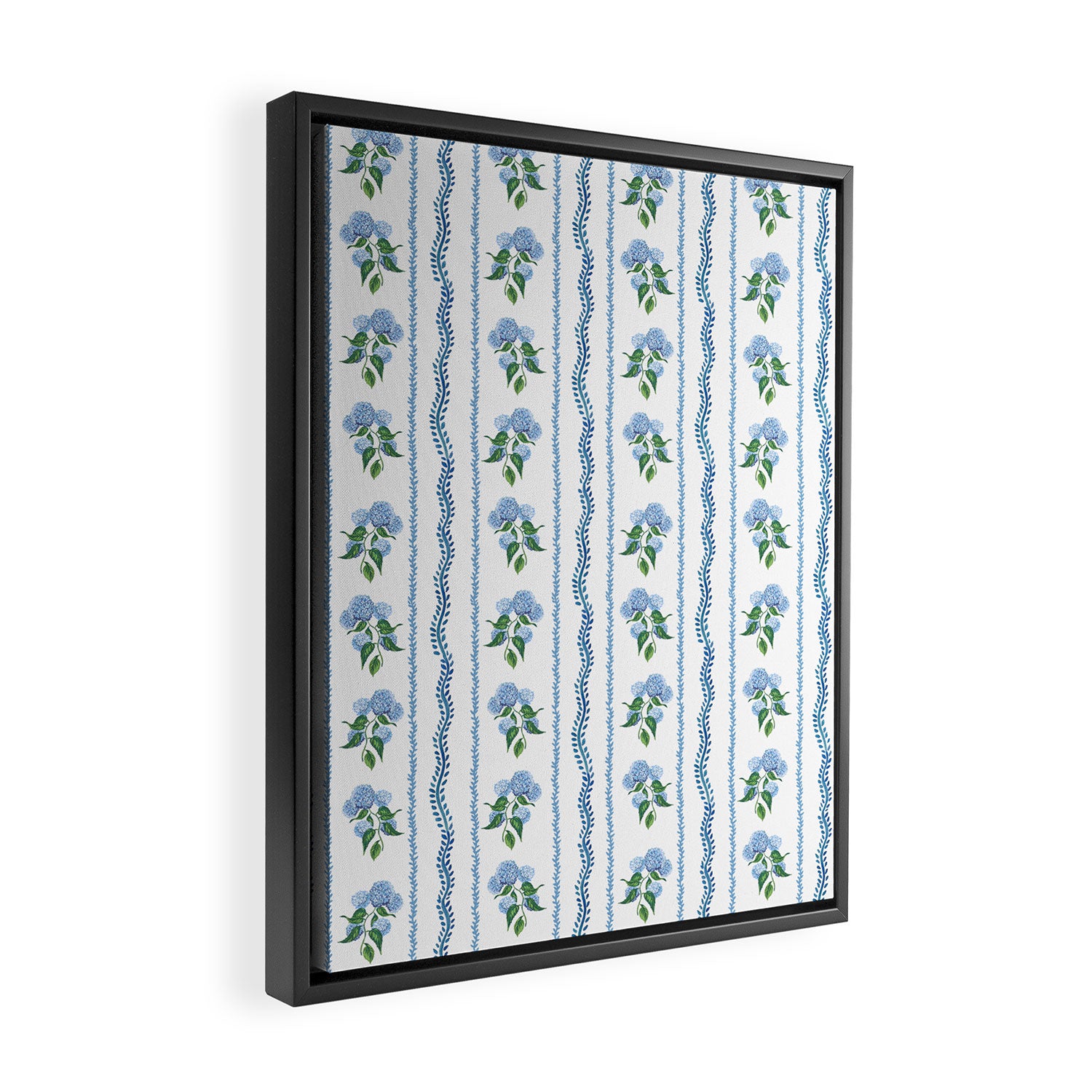 Hydrangea blue and white stripes coastal style Framed Canvas Print Gallery Image 2