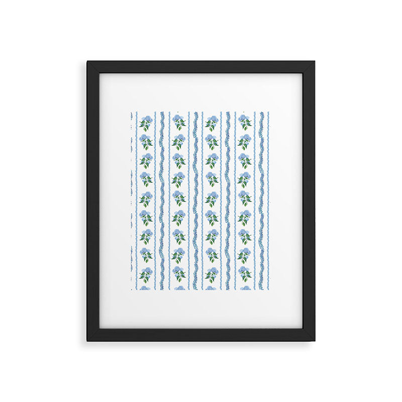 Hydrangea blue and white stripes coastal style Framed Art Print Gallery Image 6