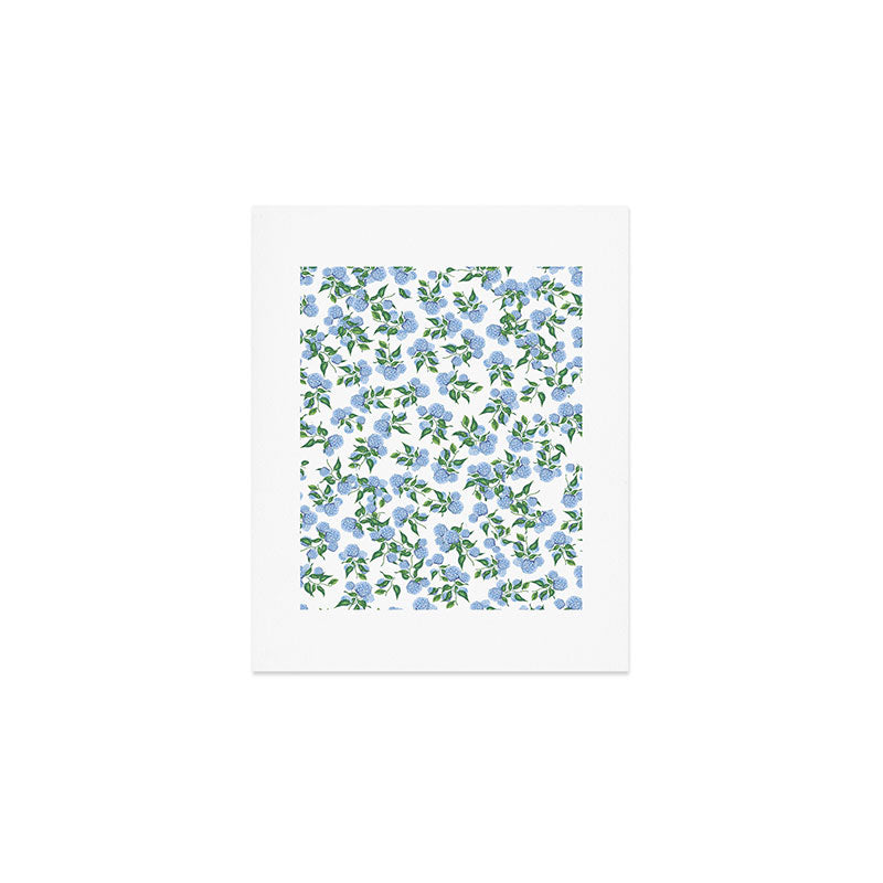 Hydrangea blue flowers, botanicals, blue and white floral Art Print Gallery Image 1