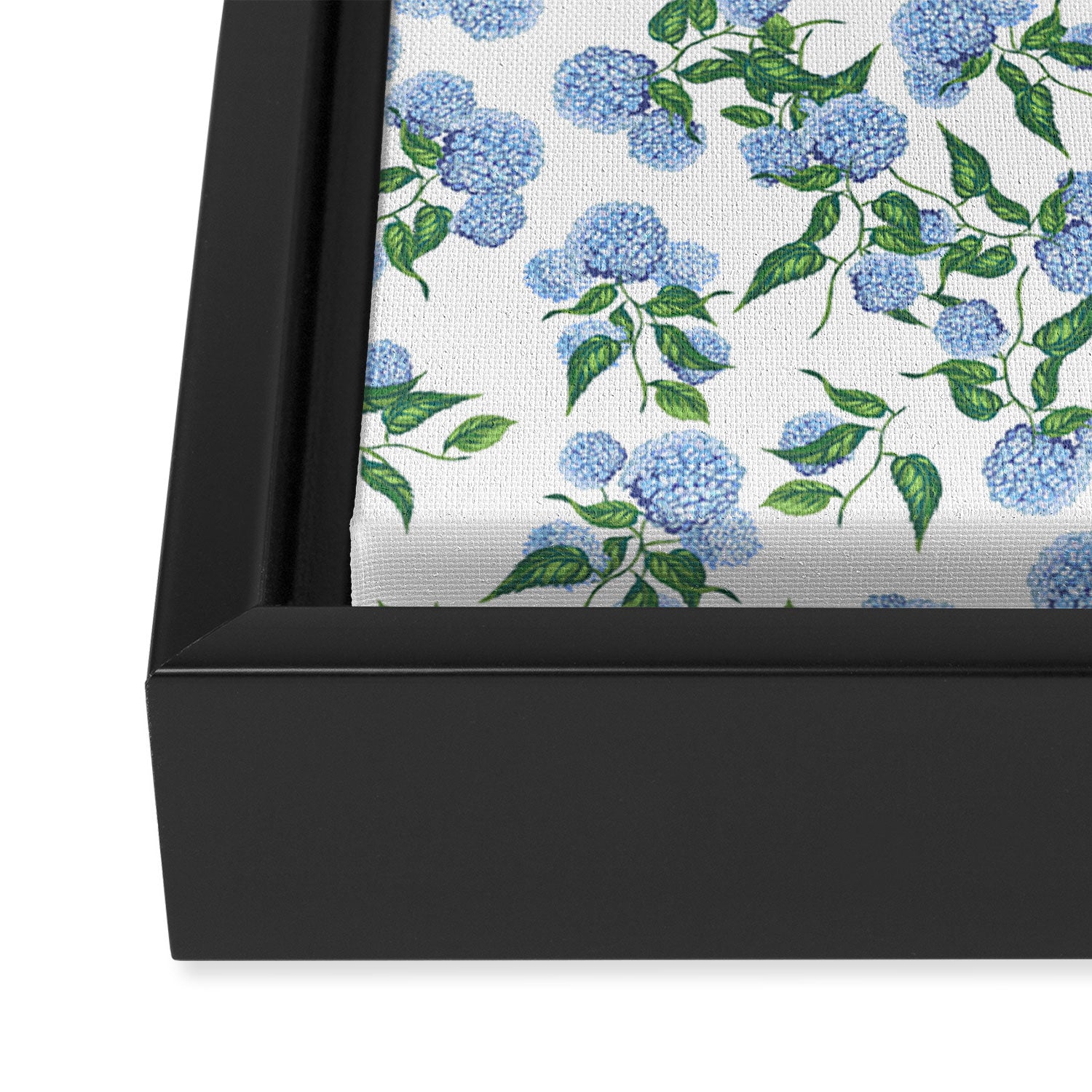 Hydrangea blue flowers, botanicals, blue and white floral Framed Canvas Print Gallery Image 3