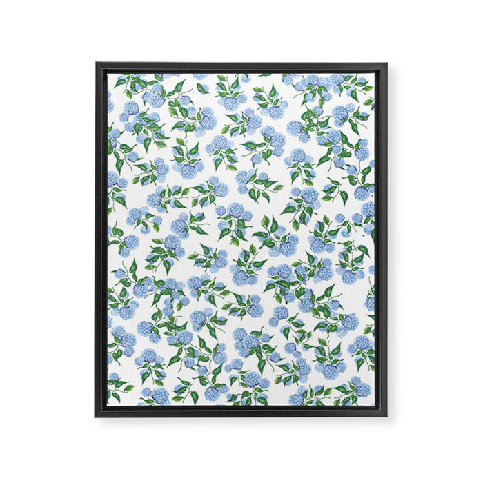 Hydrangea blue flowers, botanicals, blue and white floral Framed Canvas Print Gallery Image 1