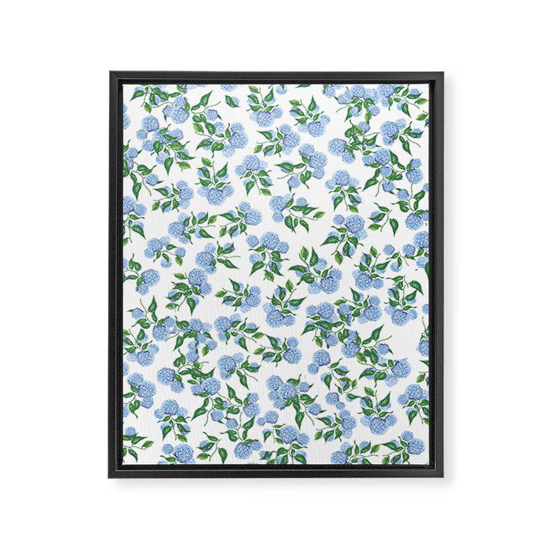 Hydrangea blue flowers, botanicals, blue and white floral Framed Canvas Print Gallery Image 6