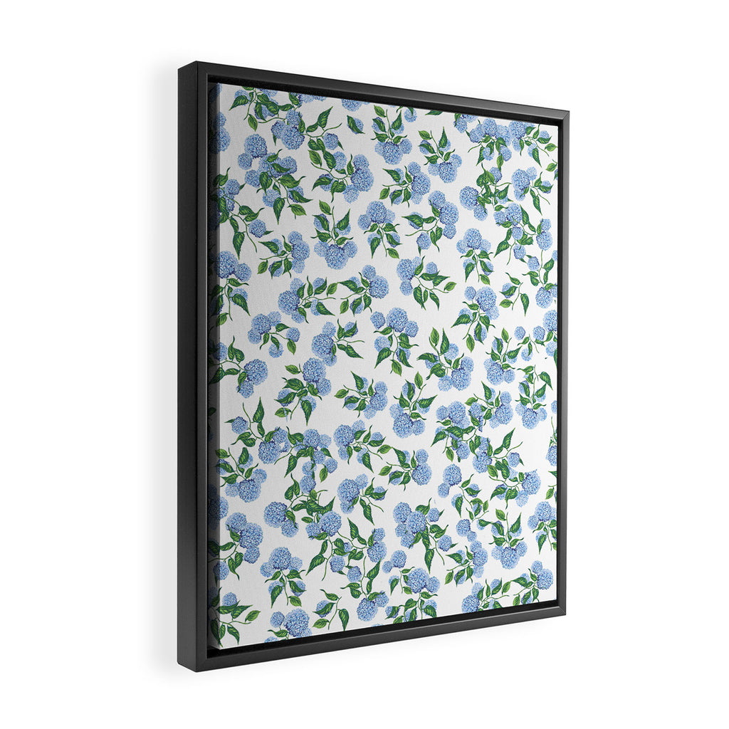 Hydrangea blue flowers, botanicals, blue and white floral Framed Canvas Print Gallery Image 2