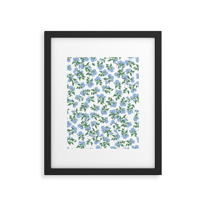 Hydrangea blue flowers, botanicals, blue and white floral Framed Art Print Gallery Image 1