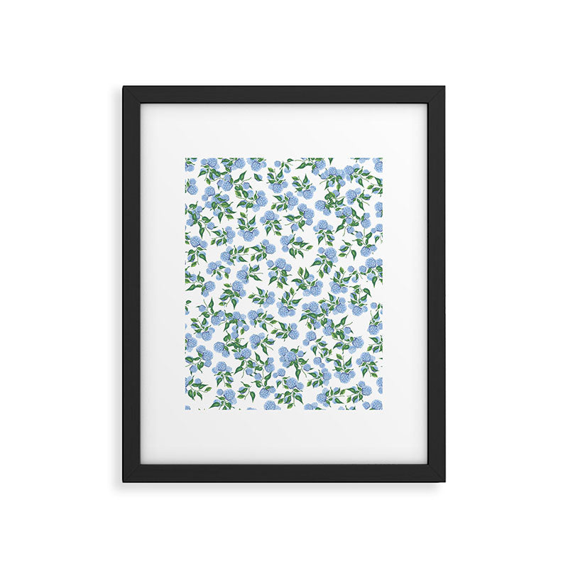 Hydrangea blue flowers, botanicals, blue and white floral Framed Art Print Gallery Image 4