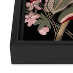 Oriental exotic chintz bamboo red flowers on black Framed Canvas Print Gallery Image 3
