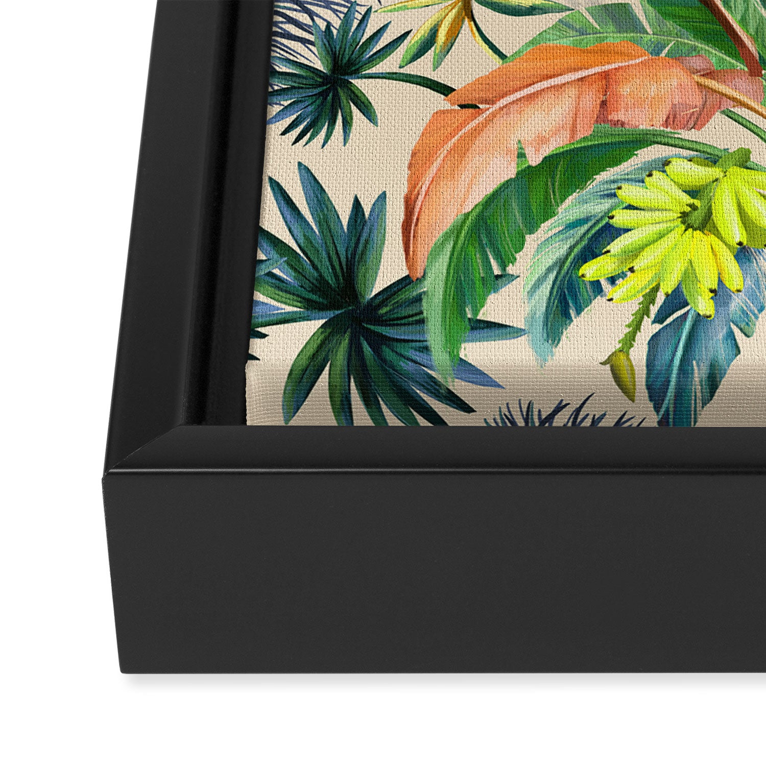Palm Life, tropical palm leaves, Hollywood Regency, green, orange Framed Canvas Print Gallery Image 3