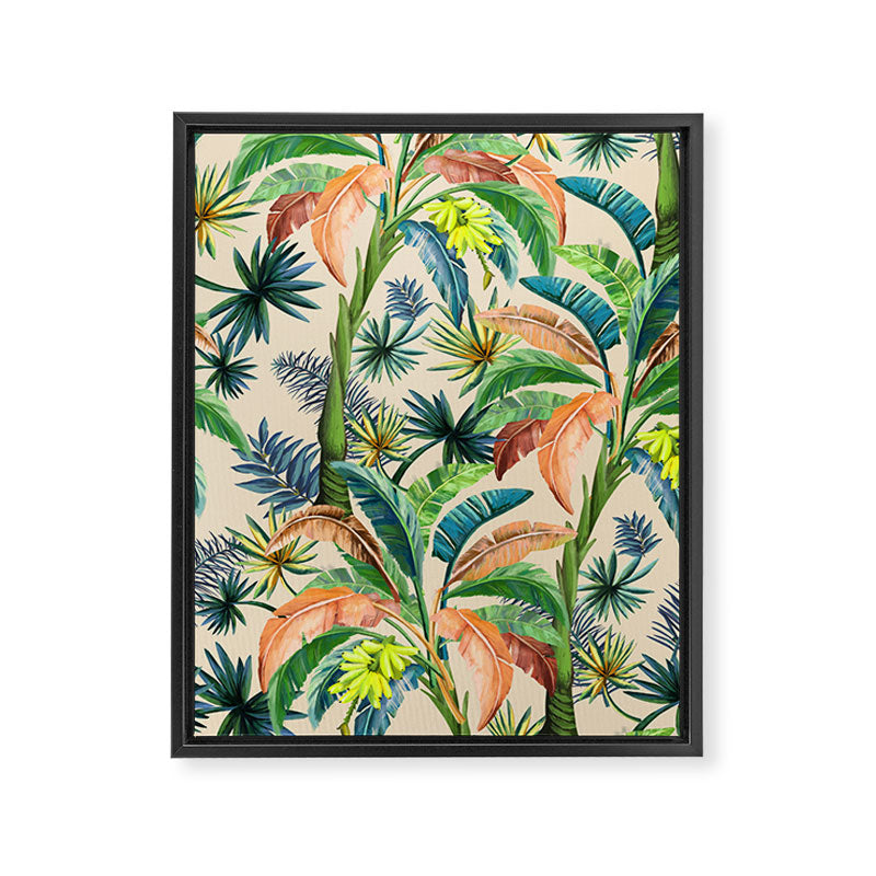 Palm Life, tropical palm leaves, Hollywood Regency, green, orange Framed Canvas Print Gallery Image 6