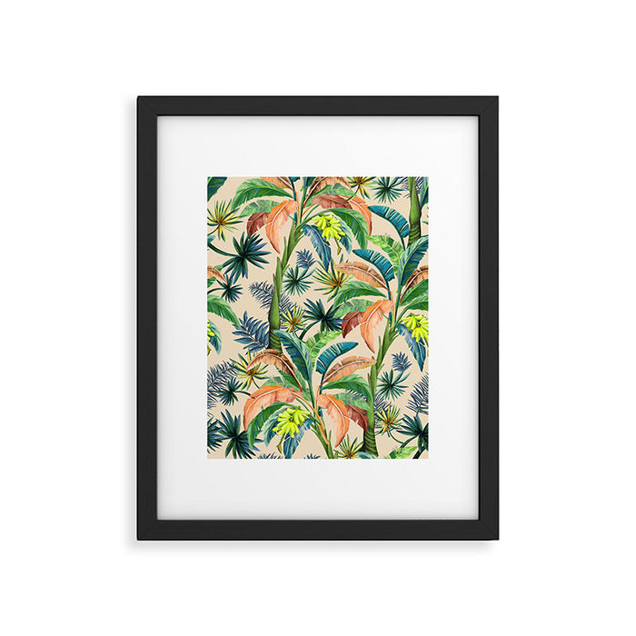 Palm Life, tropical palm leaves, Hollywood Regency, green, orange Framed Art Print Gallery Image 1