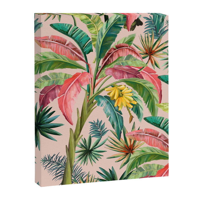 Palm Life, tropical palm leaves, banana palm, Hollywood Regency, green, pinks Canvas Print Gallery Image 1