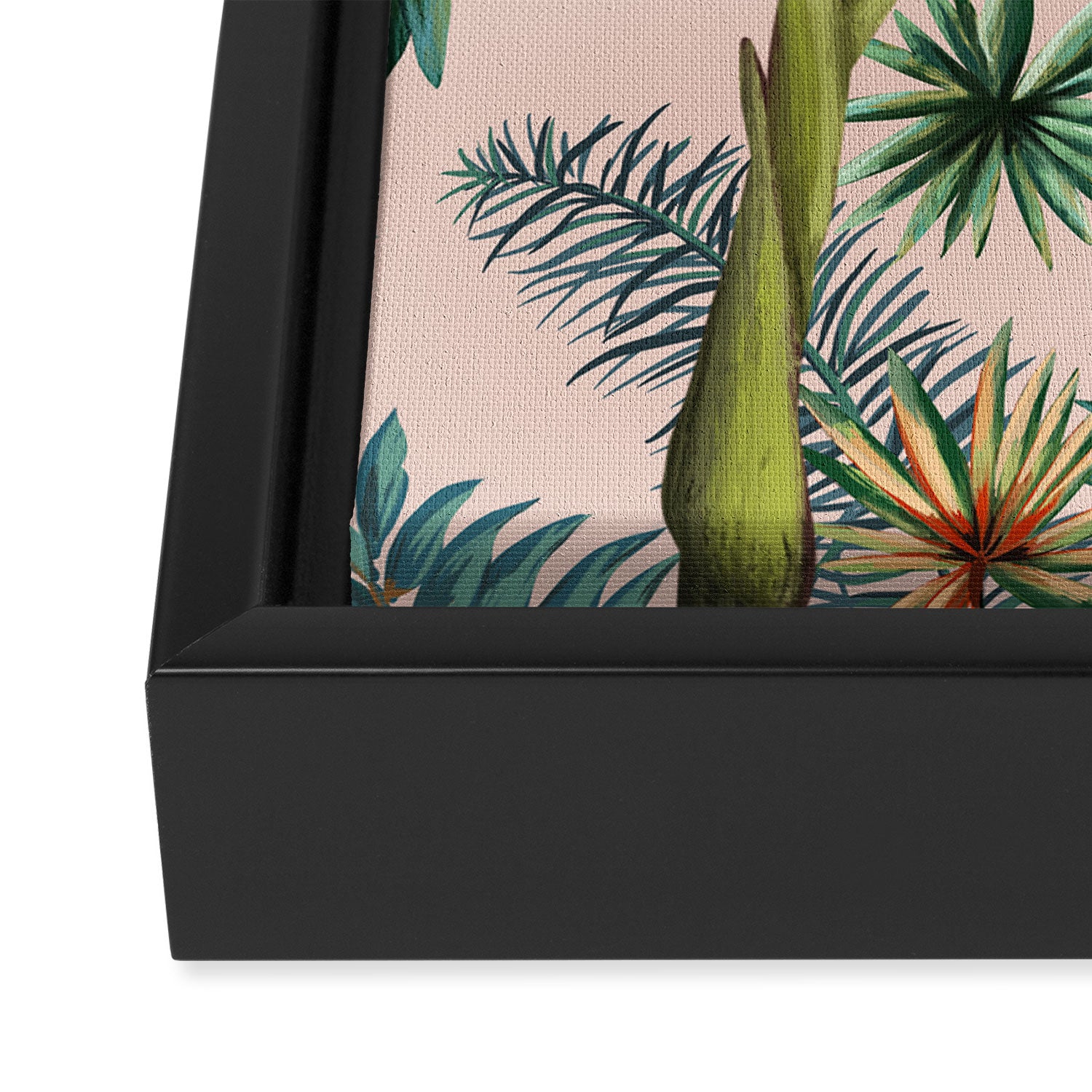 Palm Life, tropical palm leaves, banana palm, Hollywood Regency, green, pinks Framed Canvas Print Gallery Image 3