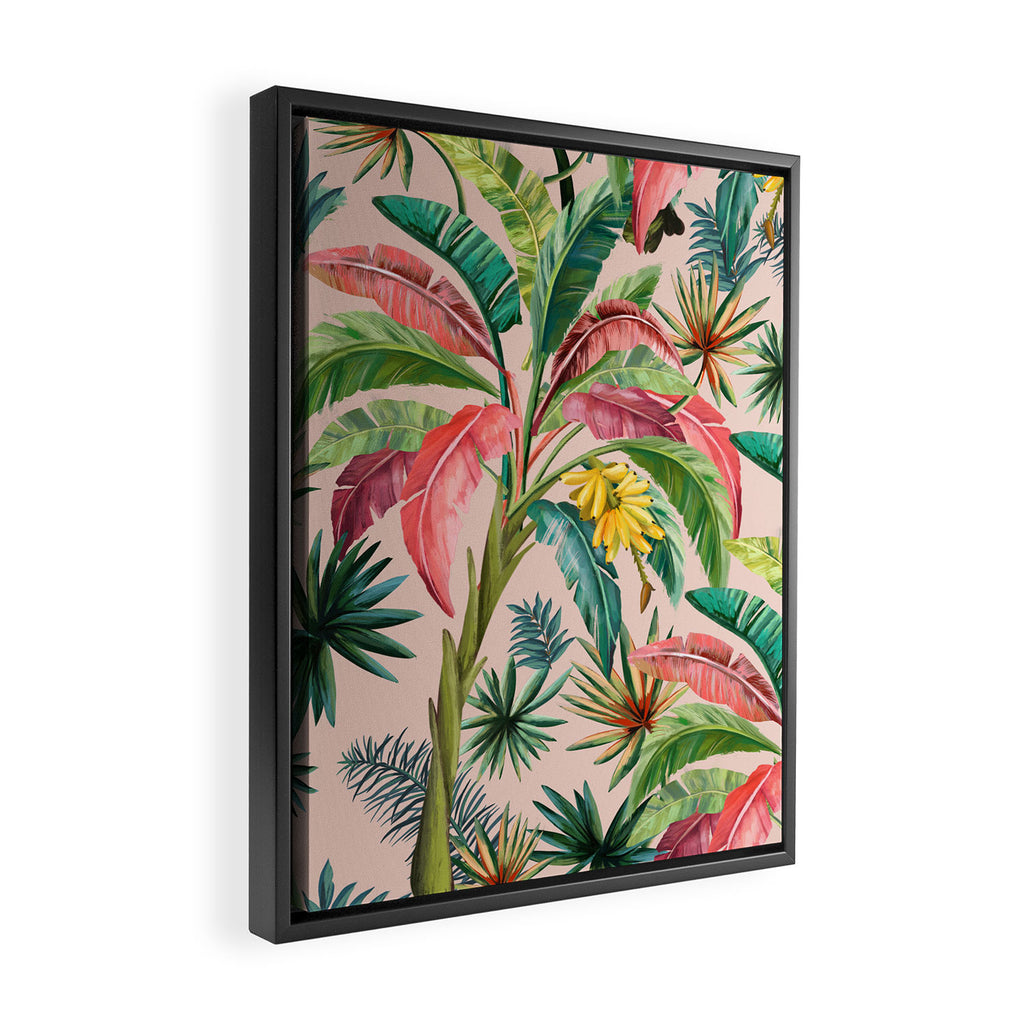 Palm Life, tropical palm leaves, banana palm, Hollywood Regency, green, pinks Framed Canvas Print Gallery Image 2