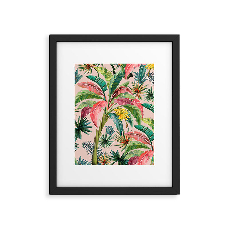 Palm Life, tropical palm leaves, banana palm, Hollywood Regency, green, pinks Framed Art Print Gallery Image 6