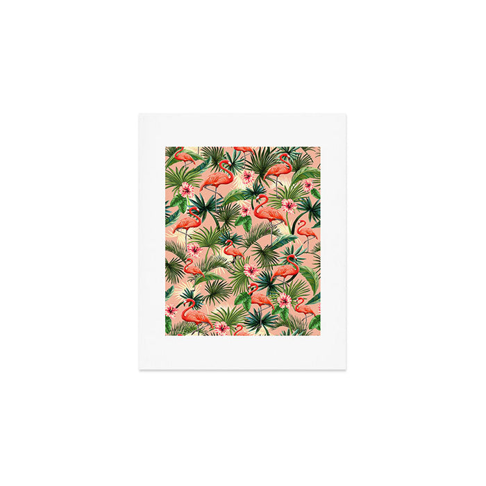 Pink flamingoes, tropical palm leaves, retro, Hollywood style,  Art Print Gallery Image 1