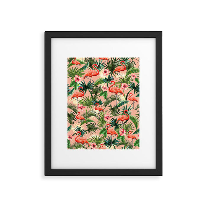 Pink flamingoes, tropical palm leaves, retro, Hollywood style,  Framed Art Print Gallery Image 1