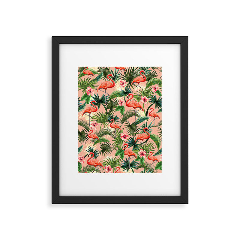 Pink flamingoes, tropical palm leaves, retro, Hollywood style,  Framed Art Print Gallery Image 5