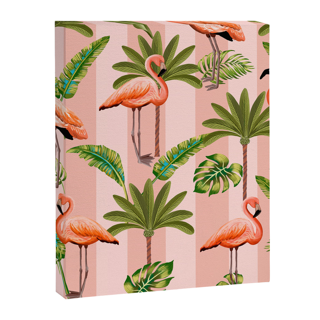 Pink Flamingos on blush pink stripes tropical midcentury Canvas Print Gallery Image 8