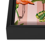 Pink Flamingos on blush pink stripes tropical midcentury Framed Canvas Print Gallery Image 3
