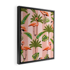 Pink Flamingos on blush pink stripes tropical midcentury Framed Canvas Print Gallery Image 2