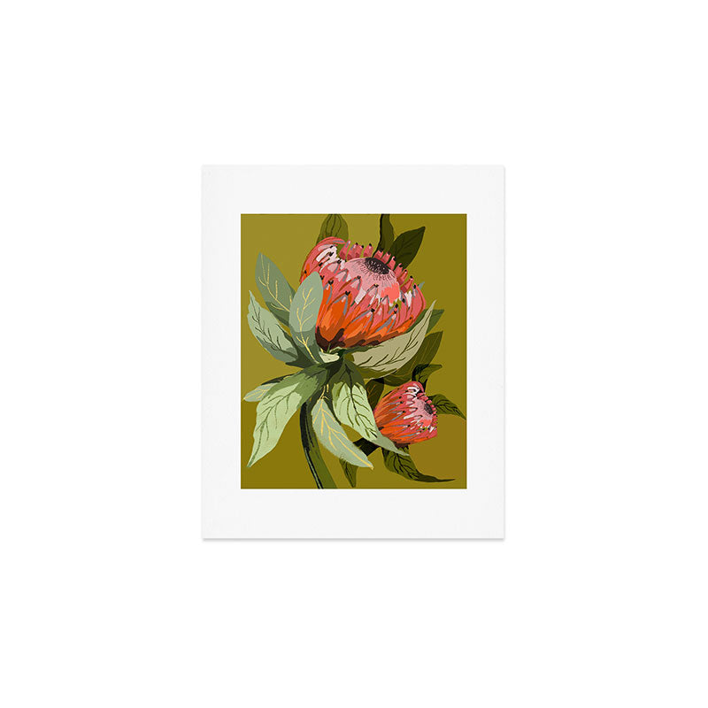 Protea, Australian Native, Flower, Abstract, Olive Green, Bright Colors Art Print