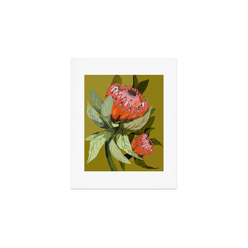 Protea, Australian Native, Flower, Abstract, Olive Green, Bright Colors Art Print Gallery Image 1